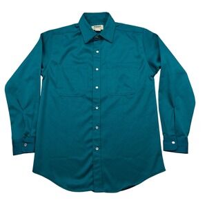 Duke Haband Mens Teal Blue Long Sleeve Button Down Work Shirt Style 126 Small